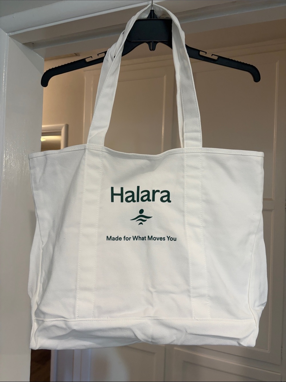 HALARA White Canvas Tote with Green Logo